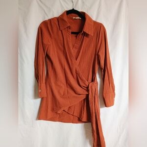 Chic Rust Wrap Blouse